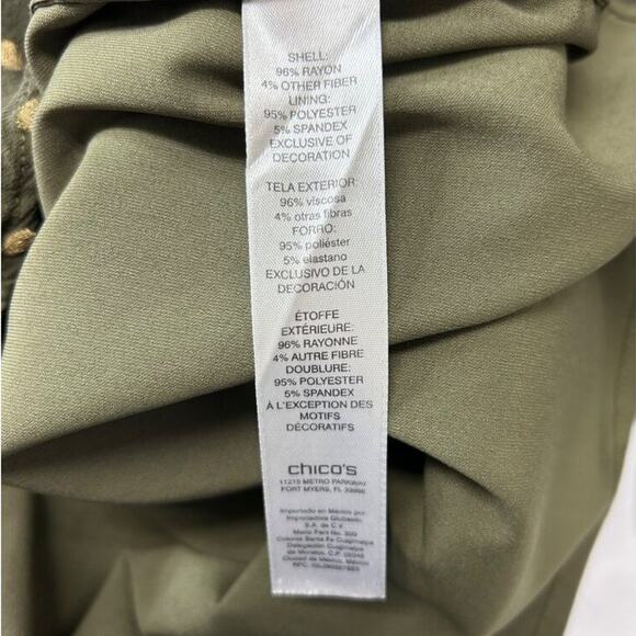 Chico's Women’s Green Jacquard Dot Embroidered  Velvet Details Peasant Blouse M - Picture 8 of 13